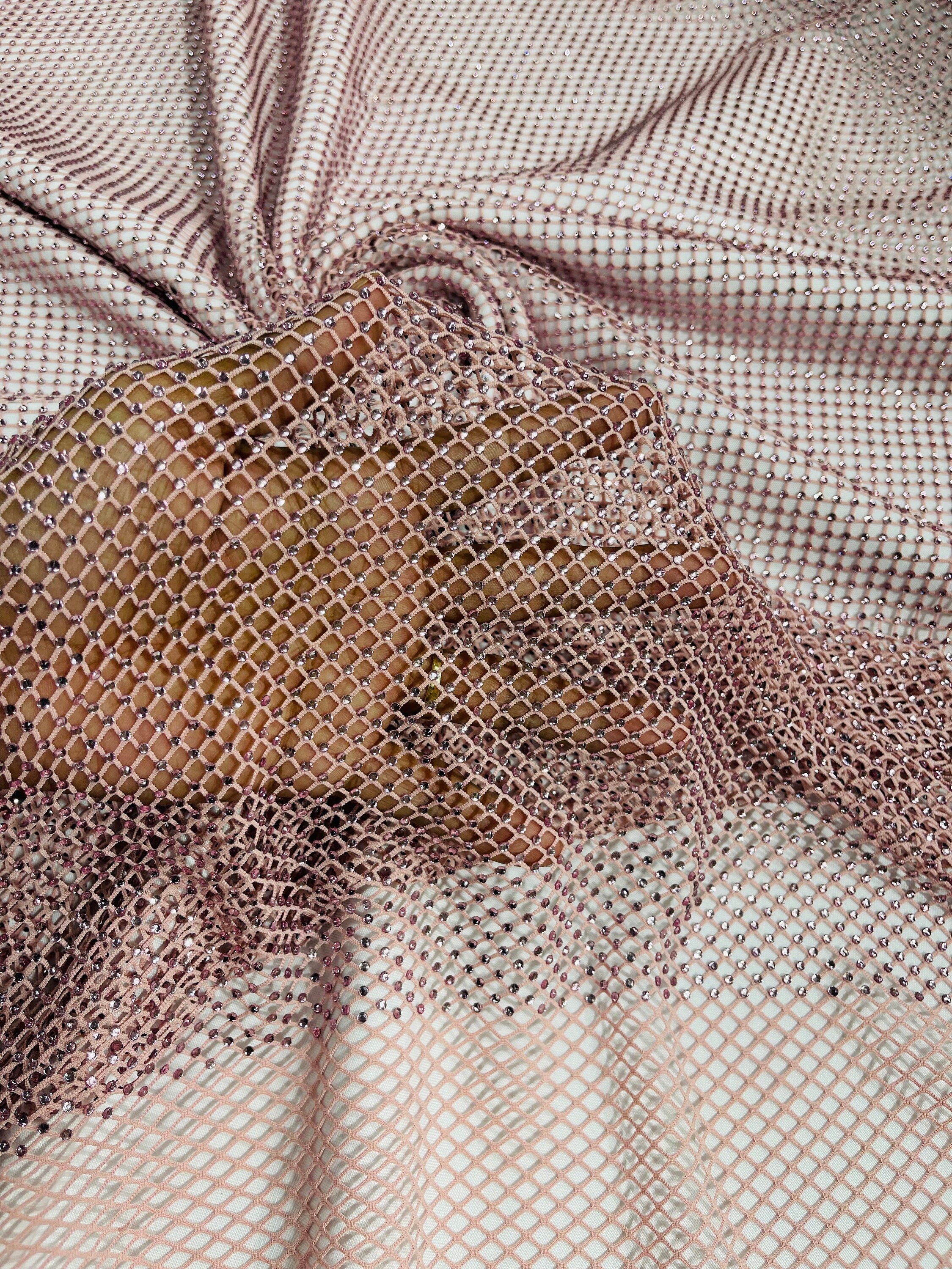 Dusty Rose Rhinestone Dusty Rose Rhinestone Fishnet Fabric: Stretch Spandex, Crystal Stones ...