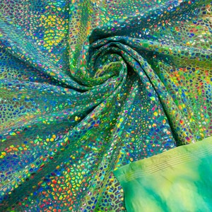 Dragón Scales Iridescent Foil On Tie Dye  Milliskin Nylon Spandex Fabric by the yard | Foil Scales | Spandex Fabric | 4 Way Stretch