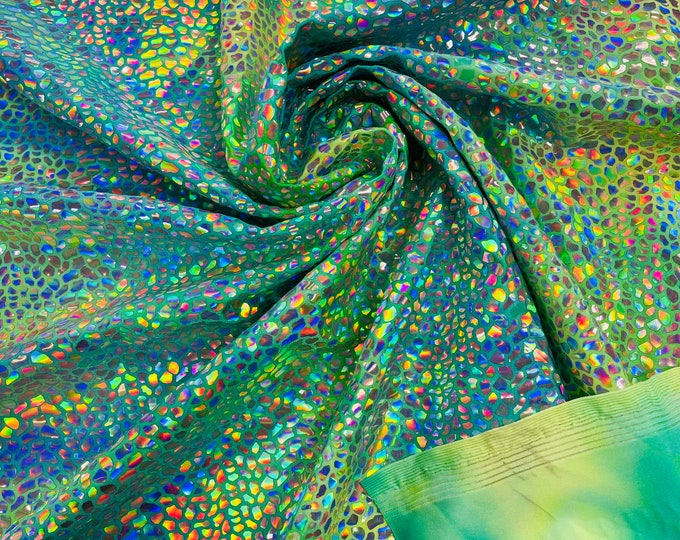 Dragón Scales Iridescent Foil On Tie Dye  Milliskin Nylon Spandex Fabric by the yard | Foil Scales | Spandex Fabric | 4 Way Stretch