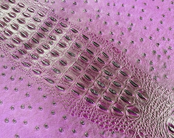 Purple Embossed Ostrich Gator Vinyl Fabric: 2-Tone Crocodile Leather Upholstery
