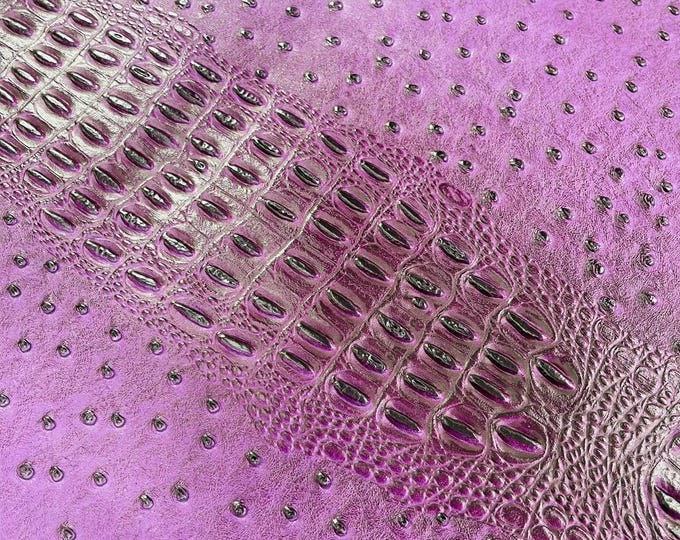 Purple Ostrich Gator Embossed Vinyl Fabric By The Yard, 2 Tone Crocodile Ostrich Vinyl Leather Upholstery, Purses Shoes Wallets