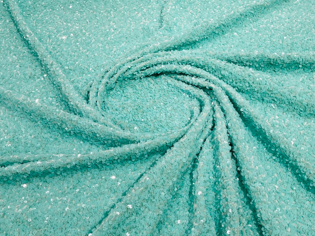 Mint Sequin Velvet Fabric by the Yard Mint Stretch Velvet 5mm Sequins