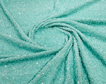 Mint Sequin Velvet Fabric: 5mm Sequins, 2-Way Stretch - By The Yard