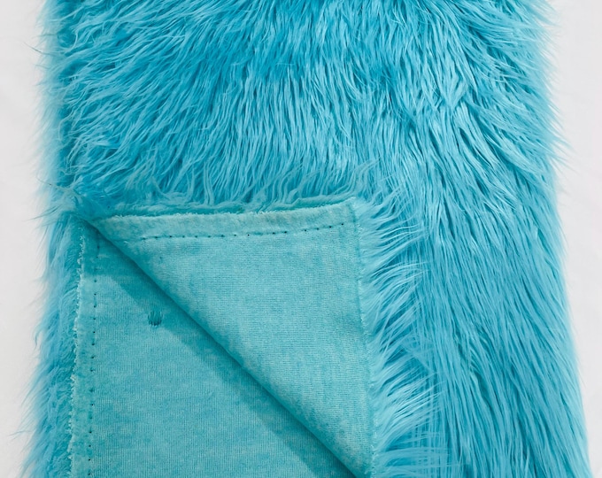 Aqua Shaggy Faux Fur Fabric By Yard, Long Pile Luxury Shaggy Craft, Costume, Apparel, Decoration, Cosplay, Sewing Decoration 60" Wide