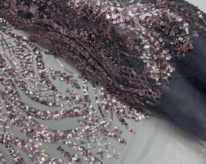 Fashion Design Beads and Sequins, Beaded Fabric Embroidered on a Mesh Lace,Wedding,Bridal,Dress Sold By The Yard