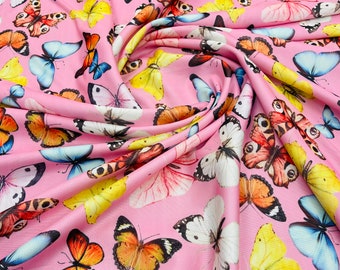 Butterflies Printed Power Mesh Fabric | Butterflies Design Print | 60” Wide 4 Way Stretch | Print Power Mesh Butterflies | by the yard
