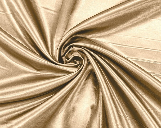 Sand Gold - 60" Shiny Heavy Bridal Satin Fabric for Wedding, Gala, Prom Dress Sold By Yard