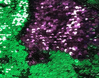 Green/Purple Flip Up Sequins Fabric: 2-Way Stretch, 58/60" Wide