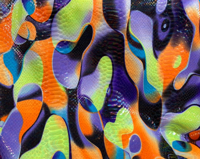 Mia's Fabrics Inc, Orange Boa Snake Print Multi Color Fabric 80/20% Print Fabrics - Nylon Spandex Fabric Sold By The Yard (Pick a Size)
