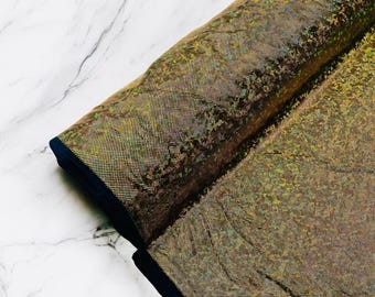 Black Gold Hologram Fabric: Shattered Glass Nylon Spandex - By The Yard