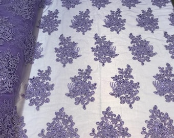 Lilac Floral Embroidered Sequin Lace Fabric - By The Yard