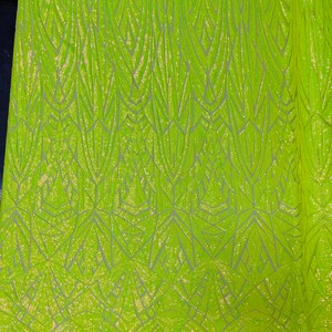 Iridescent Sequin Fabric - Neon Lime Green - 4 Way Stretch Royalty Lace Sequin By Yard