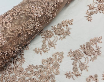 Floral Embroidered Beaded Fabric – Bridal Wedding Mesh, Sold By The Yard