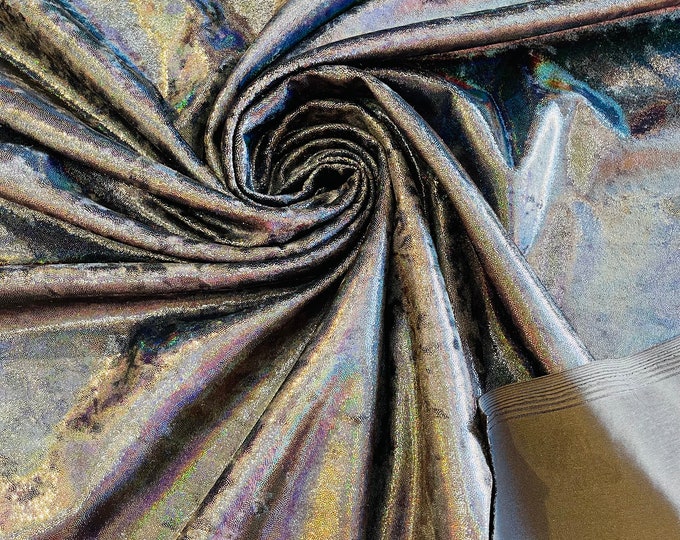 Black Oil Slick Iridescent Foil Velvet Fabric: 4-Way Stretch, 60" Wide