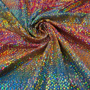 Dragón Scales Iridescent Foil On Tie Dye  Milliskin Nylon Spandex Fabric by the yard | Foil Scales | Spandex Fabric | 4 Way Stretch