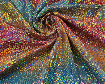 Dragon Scales Iridescent Foil Tie Dye Spandex Fabric - 4 Way Stretch