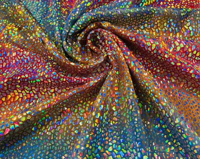 Dragón Scales Iridescent Foil On Tie Dye  Milliskin Nylon Spandex Fabric by the yard | Foil Scales | Spandex Fabric | 4 Way Stretch
