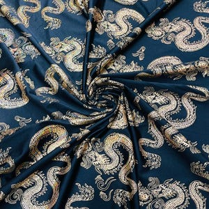 Black Gold Dragon Printed Spandex Fabric By The Yard | Dragon Design Nylon Spandex Fabric 4 Way Stretch 60”