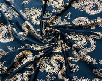 Black Gold Dragon Printed Spandex Fabric By The Yard | Dragon Design Nylon Spandex Fabric 4 Way Stretch 60”