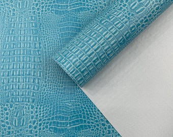 Turquoise Crocodile Marine Vinyl Fabric: Waterproof Outdoor Upholstery - Auto/Boat