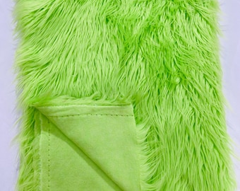 Lime Green Shaggy Faux Fur Fabric By Yard, Long Pile Luxury Shaggy Craft, Costume, Apparel, Decoration, Cosplay, Sewing Decoration 60" Wide