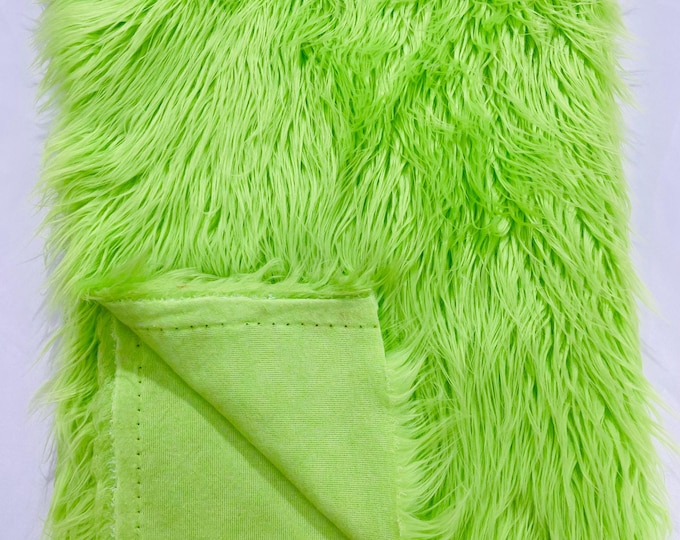 Lime Green Shaggy Faux Fur Fabric By Yard, Long Pile Luxury Shaggy Craft, Costume, Apparel, Decoration, Cosplay, Sewing Decoration 60" Wide