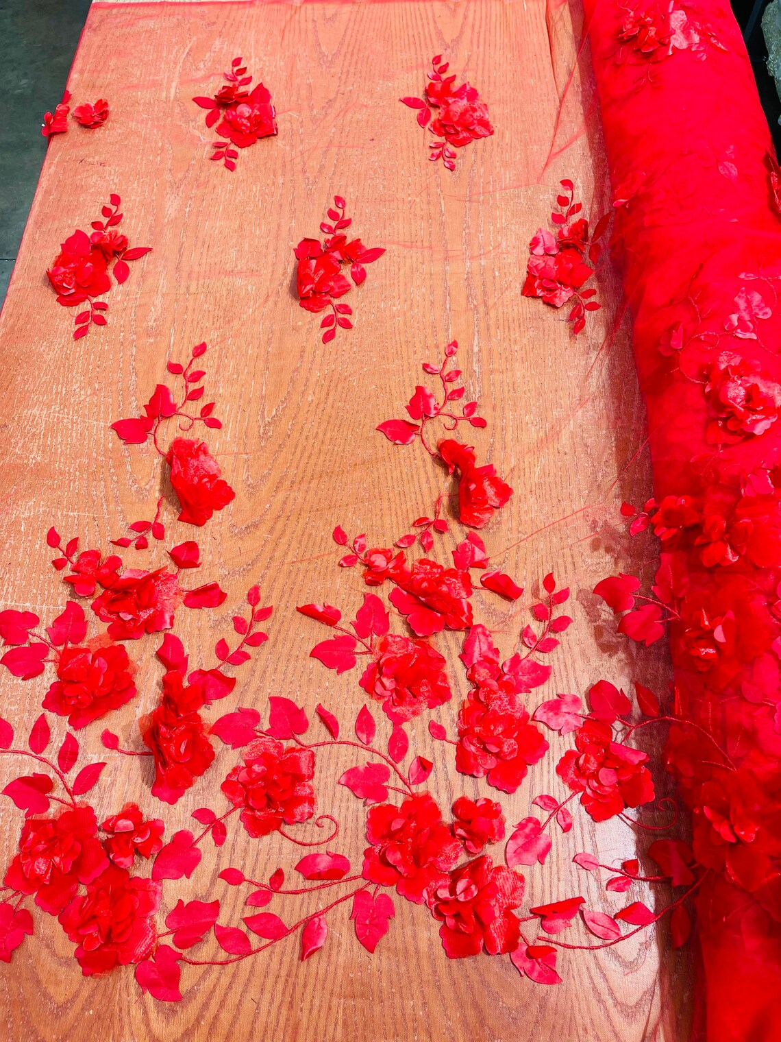 Mia Fabrics Inc, 3D Floral Design Embroider With Flowers on a Mesh Lace ...