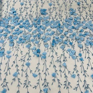 Baby Blue 3D Flower Sequin Fabric, Glitter Floral Mesh, Wedding Dress ...