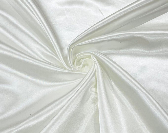 Ivory - 60" Shiny Heavy Bridal Satin Fabric for Wedding, Gala, Prom Dress Sold By Yard