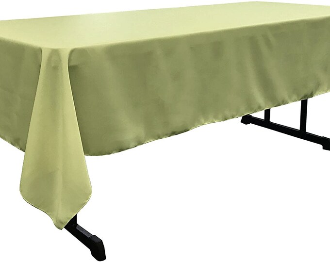 60" Wide Sage Polyester Poplin Rectangular Tablecloth, Polyester Rectangular Cloth Table Covers for All Events (Pick a Size)