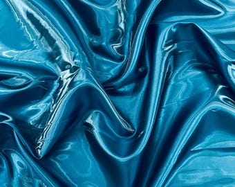 Teal Blue Liquid Crystal silk satin By Yard, Liquid Bridal Satin, Water Shine Ultra Glossy Shimmer Bridal Satin, Crystal Reflective Satin