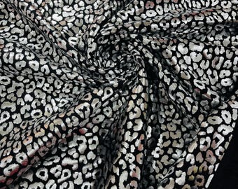 Black/Silver Metallic Leopard Print Nylon Spandex Fabric: 4-Way Stretch