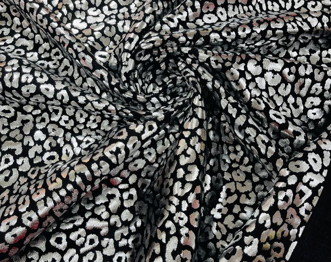 Black/Silver Metallic Leopard Print Nylon Spandex Fabric: 4-Way Stretch