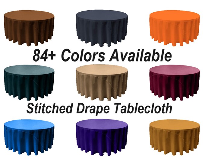 Solid Round Drape Tablecloth - 3 Part Stitched Round Full Table Cover Available in Different Sizes & Colors (Color #64-84)