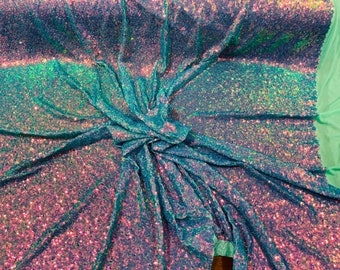 Iridescent Mini Glitz Sequin Fabric: Mint Spandex Mesh, 4-Way Stretch