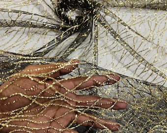 Gold Glitter Mesh, Glitter Tulle Lace Fabric: Black Mesh Bridal, Prom, Quinceañera Decor