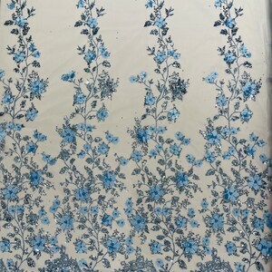 Baby Blue 3D Flower Sequin Fabric, Glitter Floral Mesh, Wedding Dress ...