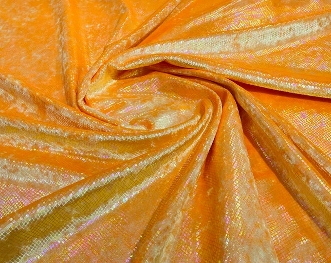 Orange Iridescent Snake Skin On Stretch Velvet - Sold By The Yard - 58"/60" Snake Velvet Spandex Fabric