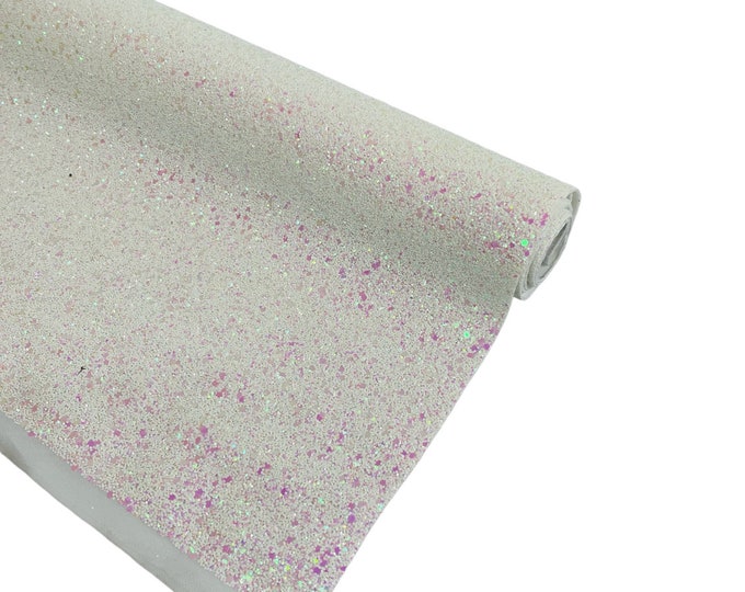 White/Pink Iridescent Chunky Glitter Vinyl | Crafting Vinyl Fabric | Sold By The Yard - Vinyl Sparkle Glitter Fabric 54” Wide Glitter Vinyl
