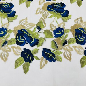 Royal Blue/Gold Floral and Leaves Embroidery on a Mesh Lace Fabric , Floral Bridal Lace Wedding Dress by the Yard (Pick a Size)