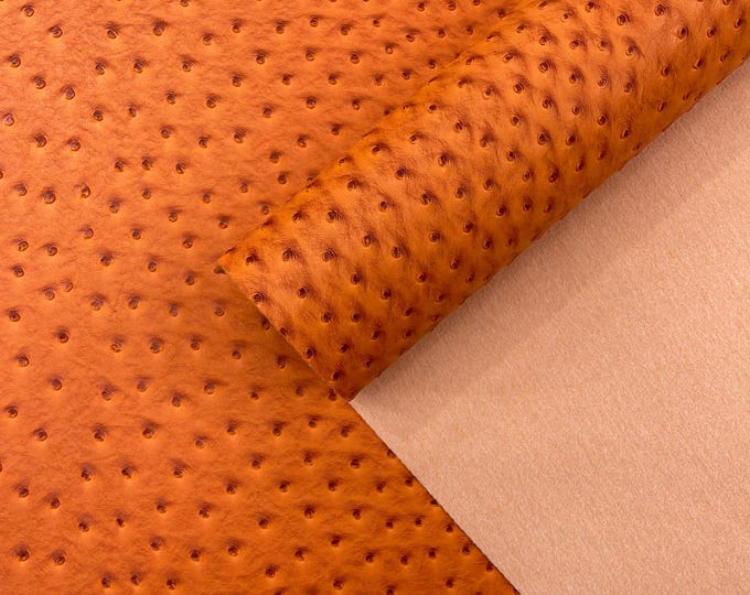 Orange Ostrich Faux Leather Upholstery By The Yard, Ostrich Embossed Vinyl Leather Upholstery, Purses Shoes Wallets 54" Wide