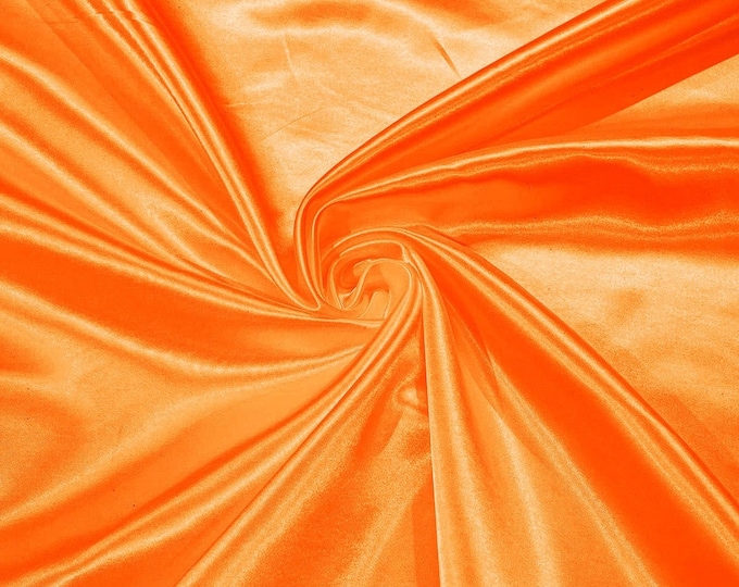 Neon Orange - 60" Shiny Heavy Bridal Satin Fabric for Wedding, Gala, Prom Dress Sold By Yard