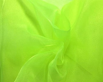 Neon Green Sparkle Crystal Organza Fabric: Sheer Shiny Material, 60" Wide