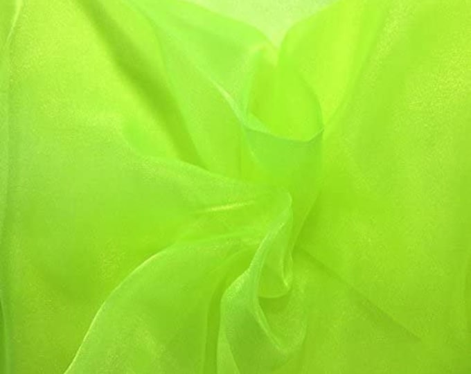 NEON GREEN Sparkle Crystal Sheer Organza Fabric Shiny for Fashion, Crafts, Decorations 60" by the Yard (Pick a Size)