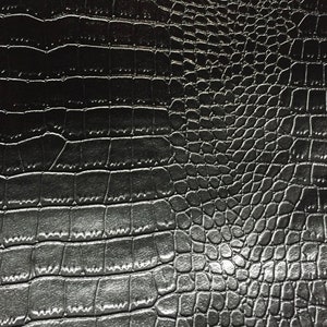 Black Crocodile Faux Fake Leather Vinyl Fabric, Tela de cocodrilo en relieve - corte a medida Tapicería Carteras Zapatos Carteras Cinturones