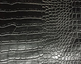 Black Embossed Crocodile Vinyl Fabric: Faux Leather Upholstery - By The Yard