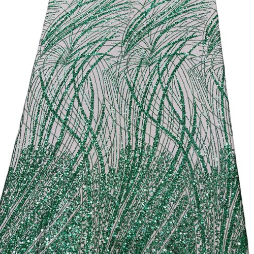 Hunter Green Fashion Design Beads and Sequins, Beaded Fabric Embroidered on a Mesh Lace,Wedding,Bridal,Dress Sold By The Yard