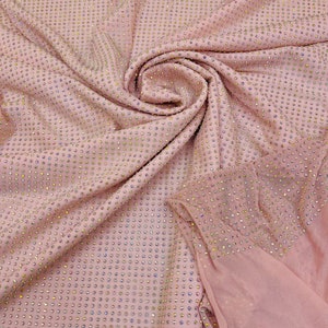 Iridescent Rhinestones Fabric On Blush Nylon Spandex Power Mesh With Crystal Stones, AB Rhinestones sold by the yard