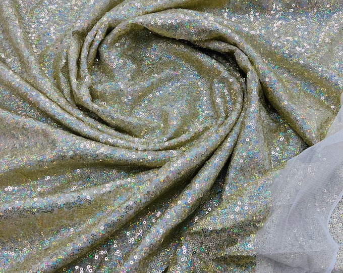 Holographic Light Gold Sequin Fabric Mini Glitz Sequins, Sequin Fabric Dresses-Nightgowns (Choose The Quantity)