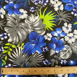 Mias Stoffe Inc, Royal Blau/schwarz Hawaiian Print tropischen Poly Baumwolle Stoff Floral 60&quot; Bulk-Lager (Wählen Sie eine Größe)